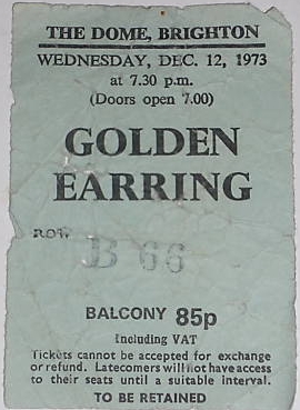 Golden Earring show ticket#B66 December 12 1973 Brighton - The Dome